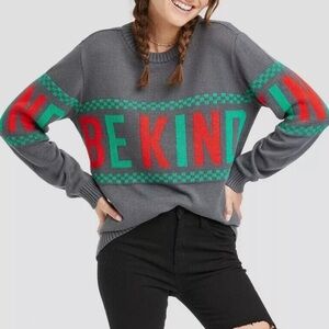Holiday Christmas Sweater "Be Kind" Positivity Gray Size XL